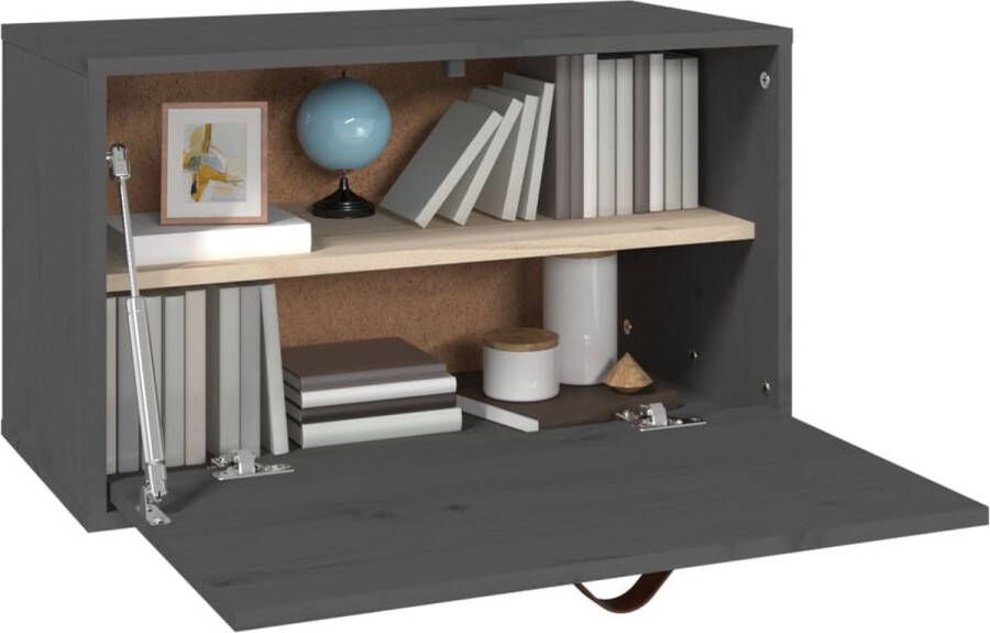 The Living Store Wandkast 60x30x35 cm massief grenenhout grijs Wandkast Grenoble Hout Grijze Kast Opbergkast Salontafel - Foto 2