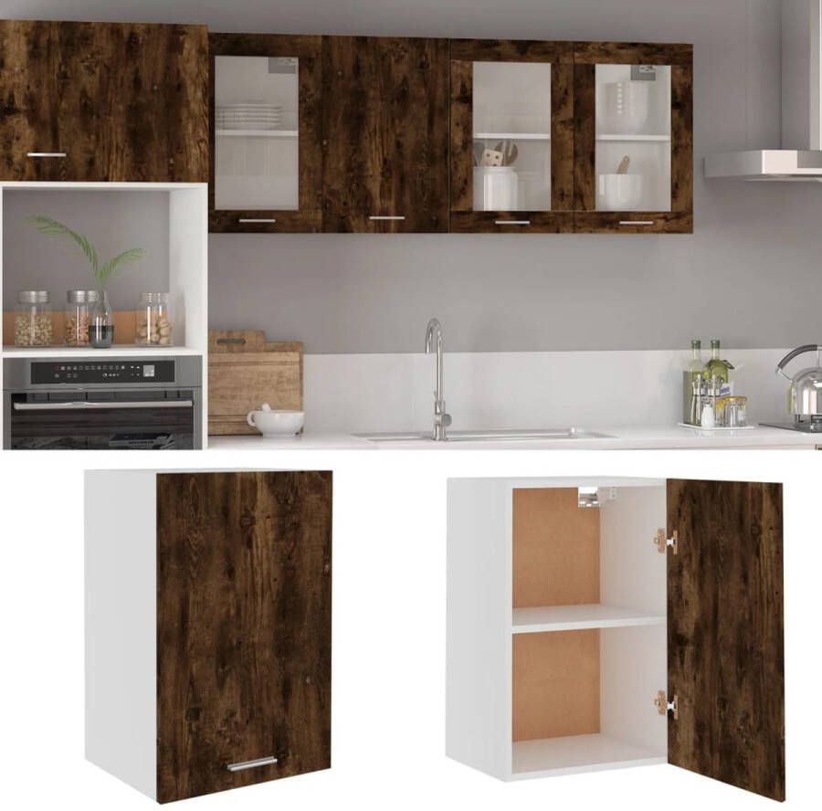 The Living Store Wandkast Lyon 39 5x31x60 cm bewerkt hout gerookt eikenkleurig Keuken Kast Wandkast Hangkast Houten Kast Bruine Kast - Foto 2