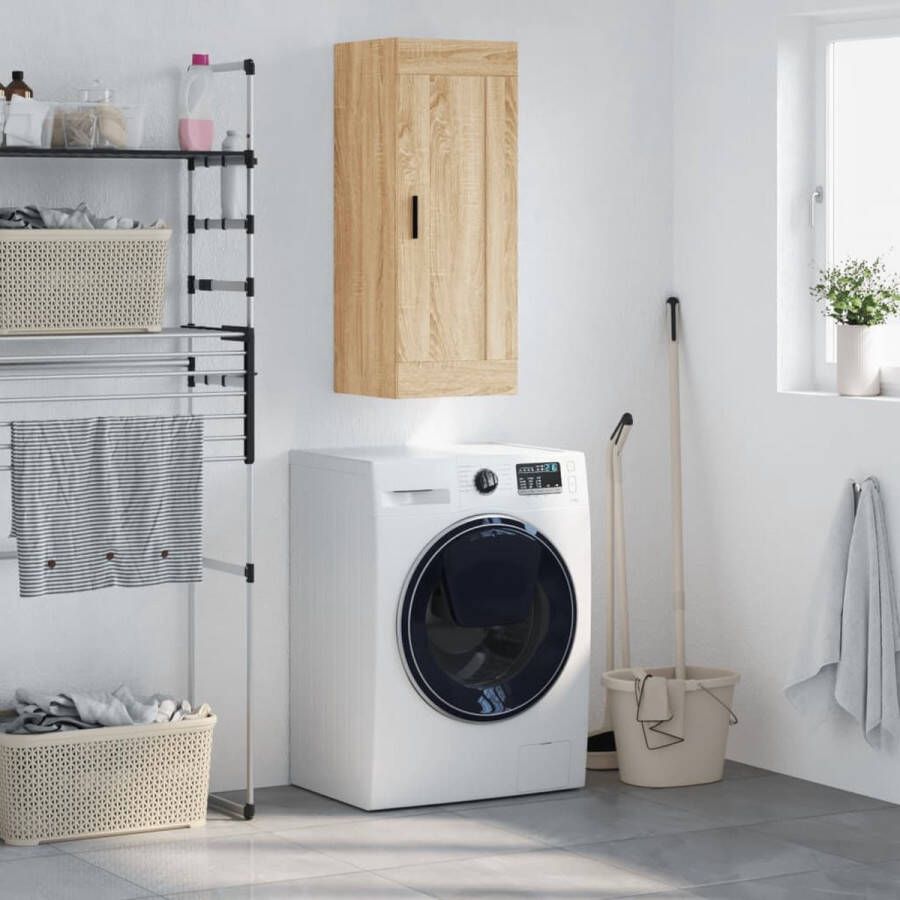 VidaXL The Living Store Wandkast Sonoma Eiken 34.5 x 34 x 90 cm 3 Vakken Zwarte Aluminium Handgreep