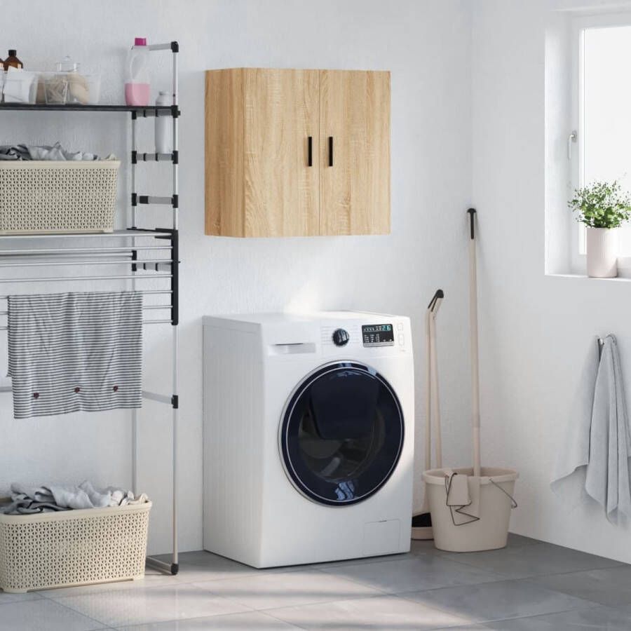 The Living Store Wandkast Sonoma Eiken 60 x 31 x 60 cm Duurzaam hout Vereist montage Wandkast Houten Kast Sonoma Eiken Opbergkast Badkamerkast - Foto 2