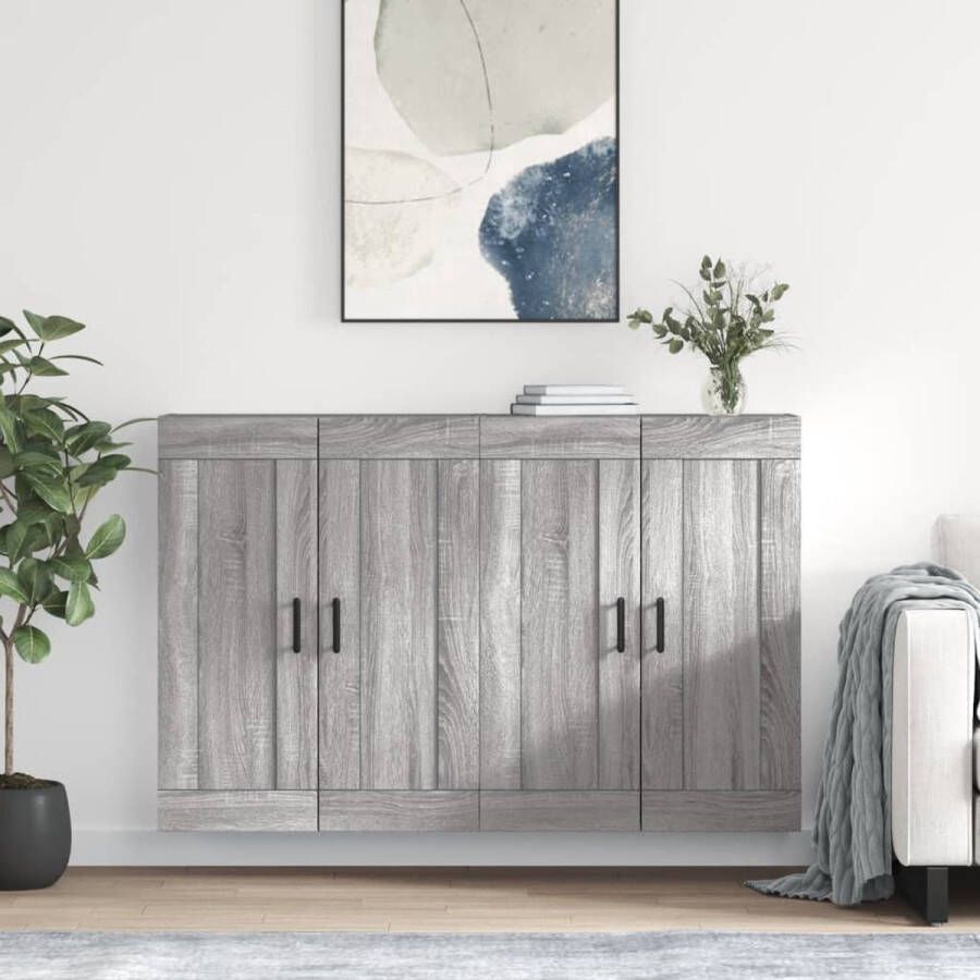 The Living Store Wandkast Wandmeubel Opbergkast 69.5 x 34 x 90 cm Grijs Sonoma Eiken Montage vereist 2 stuks