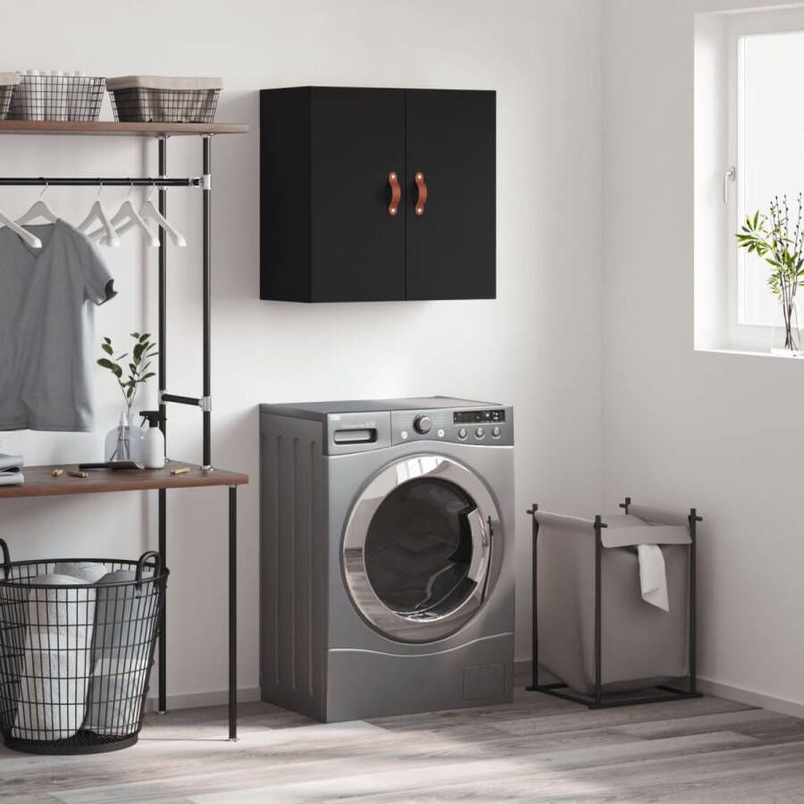 The Living Store Wandkast Zwart 60 x 31 x 60 cm Bewerkt hout Wandkast Houten Kast Zwarte Kast Opbergkast Woonaccessoires - Foto 2