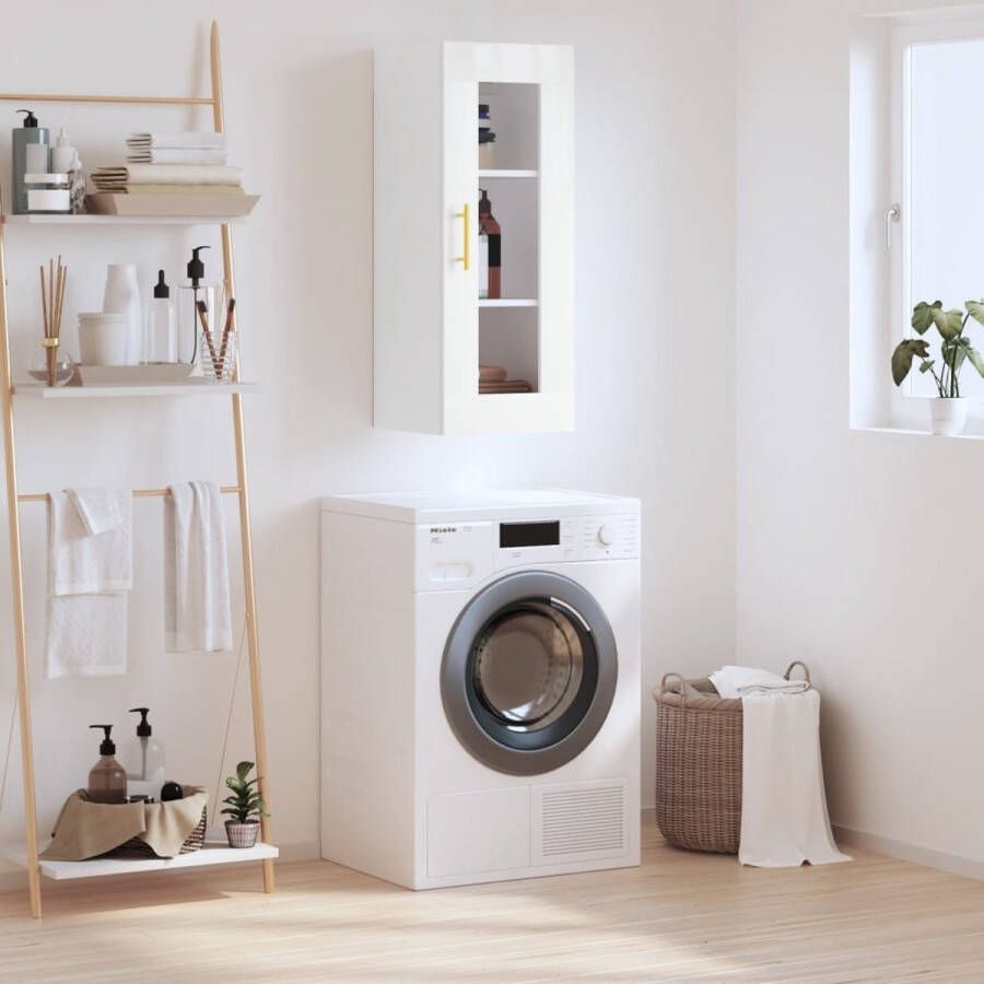 VidaXL The Living Store Hangkast 34 5x34x90 cm wit Wandkast Opbergkast Houten Kast Zwevende Kast Living Room Furniture - Foto 2