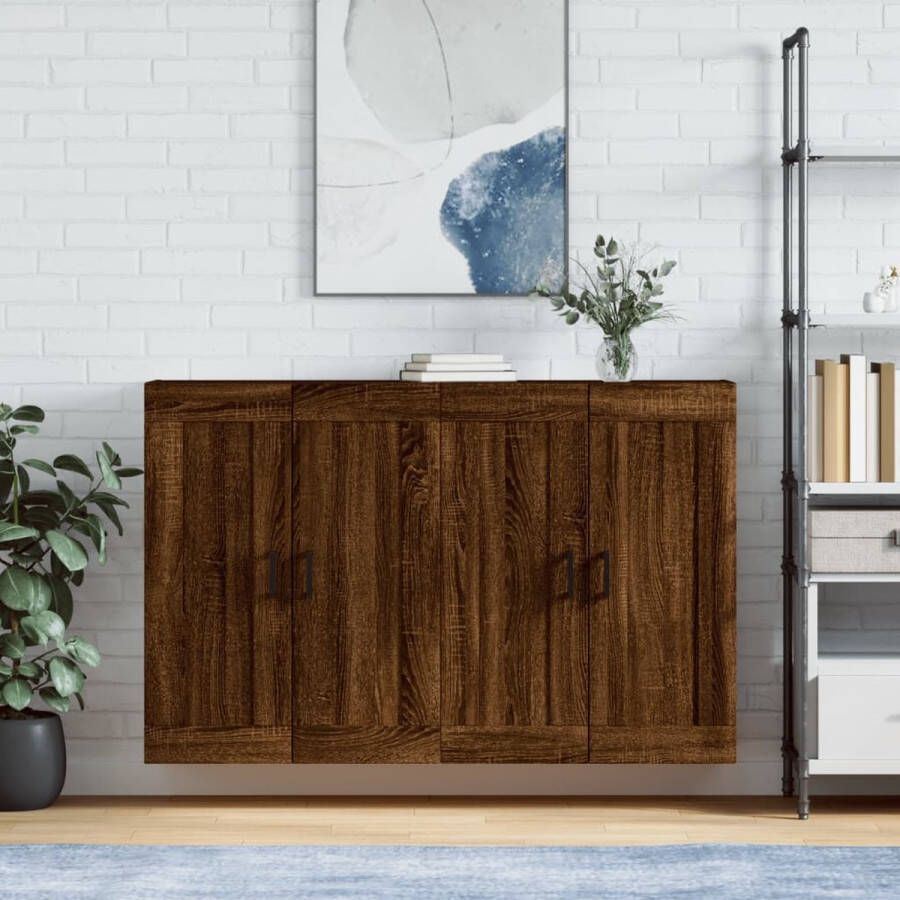 The Living Store Wandmeubel Bruineiken Opbergkast 69.5 x 34 x 90 cm Stevig materiaal Wandmontage Veelzijdige opslagkast Montage vereist Levering bevat 2 x wandmeubel