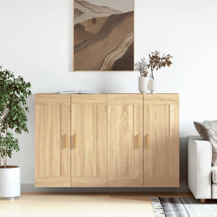 The Living Store Hangkasten 2 st bewerkt hout sonoma eikenkleurig Wandkast Hangkast Opbergkast Sonomaplank Houten Kast - Foto 2