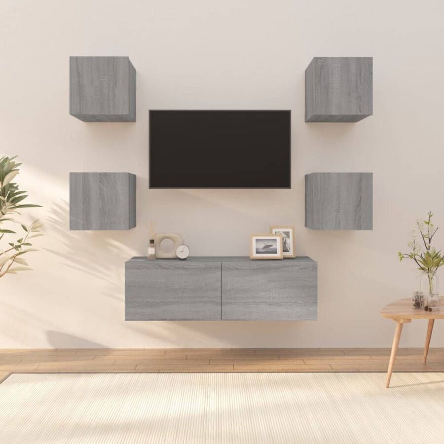 The Living Store Wandmeubel TV-meubel Grijs Sonoma Eiken 30.5x30x30cm en 100x30x30cm Inclusief 4x S en 1x L - Foto 2