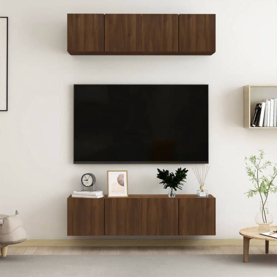 The Living Store Wandgemonteerde tv-meubelen Bruineiken 60 x 30 x 30 cm Stevig bewerkt hout - Foto 2