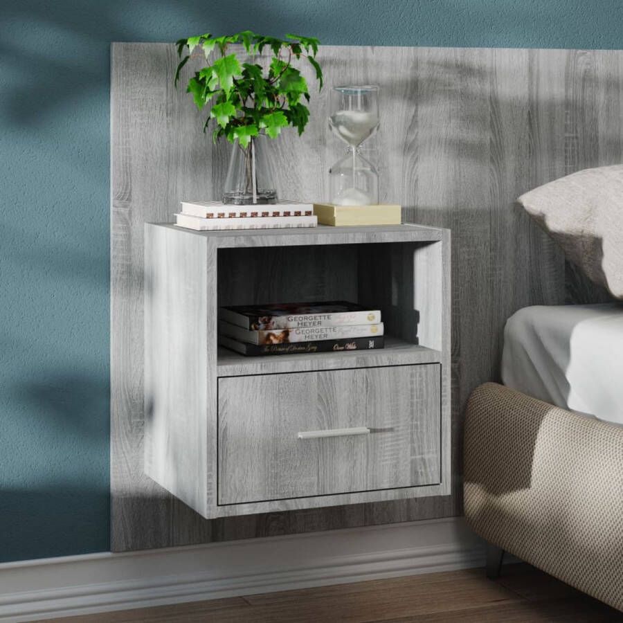 The Living Store Wandnachtkast 48.5 x 32.5 x 80 cm Grijs Sonoma Eiken Multifunctioneel Wandmontage Bewerkt Hout - Foto 2