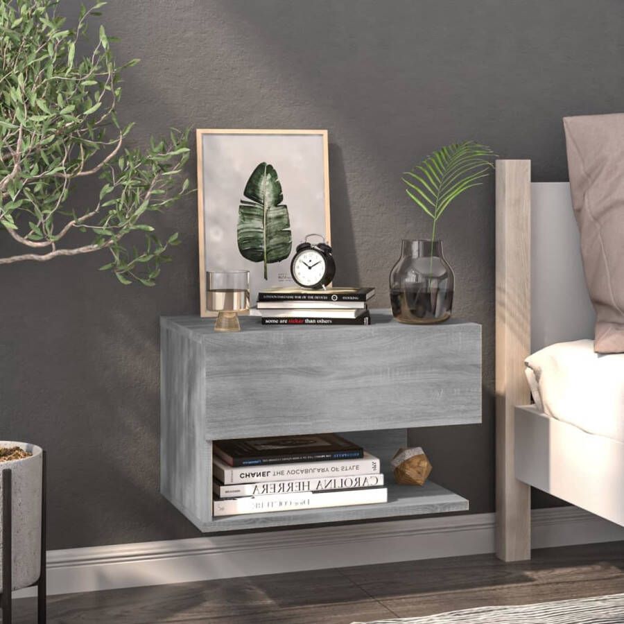 The Living Store Wandnachtkast Grijs Sonoma Eiken 46 x 29.5 x 30 cm Wandmontage Multifunctioneel - Foto 2