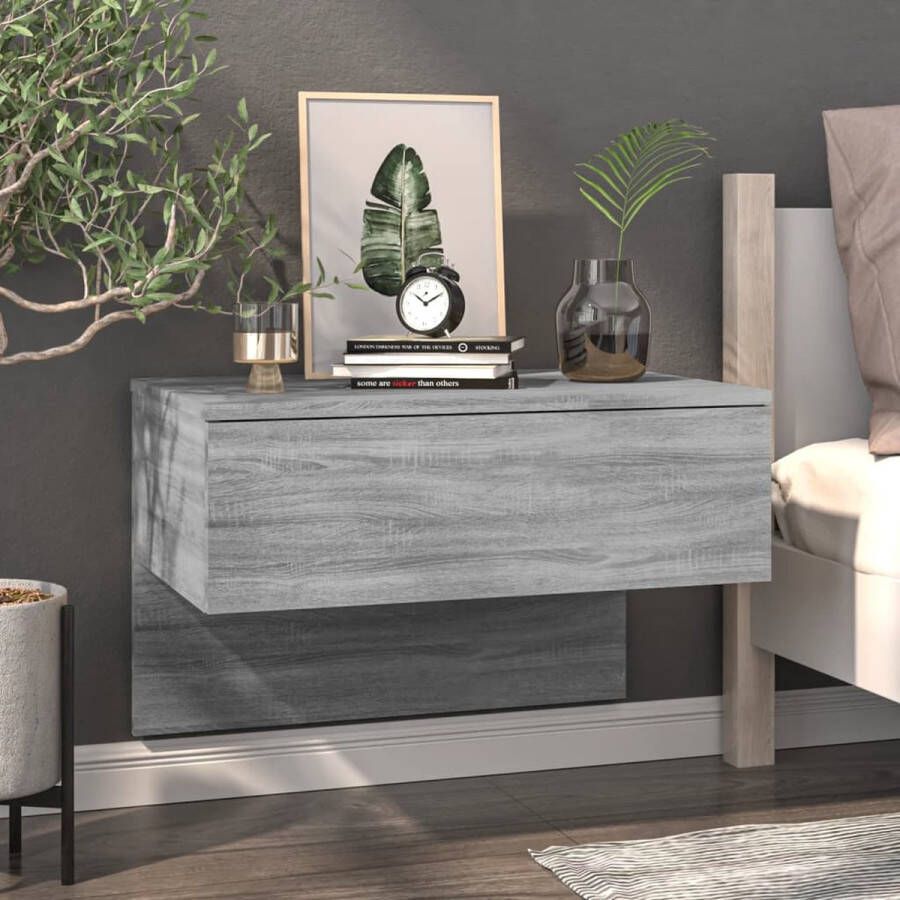 The Living Store Wandnachtkast Grijs Sonoma Eiken 60 x 40 x 40 cm Wandmontage Multifunctioneel - Foto 2