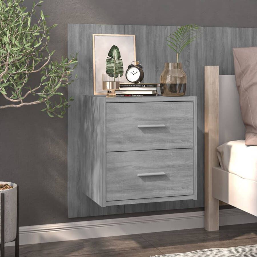 The Living Store Wandnachtkast Wandmontage Multifunctioneel Eenvoudig te reinigen Grijs sonoma eiken 48.5 x 32.5 x 80 cm - Foto 2