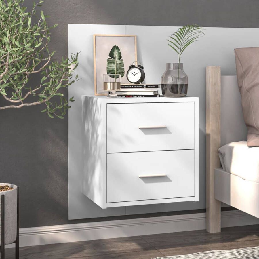 The Living Store Wandnachtkast Wit 48.5 x 32.5 x 80 cm Wandmontage Opberglade Multifunctioneel Bewerkt hout - Foto 2