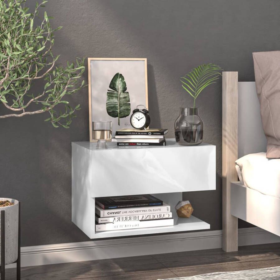 The Living Store Wandnachtkastje Wit 46 x 29.5 x 30 cm Wandmontage Multifunctioneel Eenvoudig te reinigen Montage vereist - Foto 2