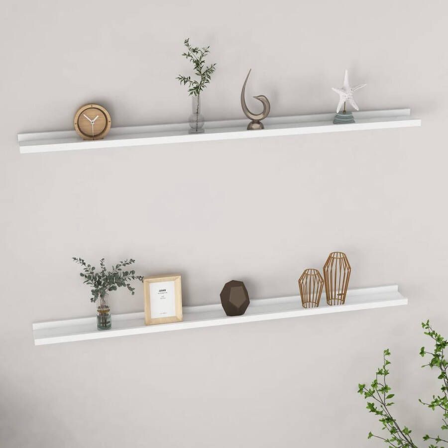 VidaXL Wandschappen 2 st 115x9x3 cm wit Witte Wandplank Houten Wandplank Mdf Wandplank Wandplanken Set Wanddecoratie
