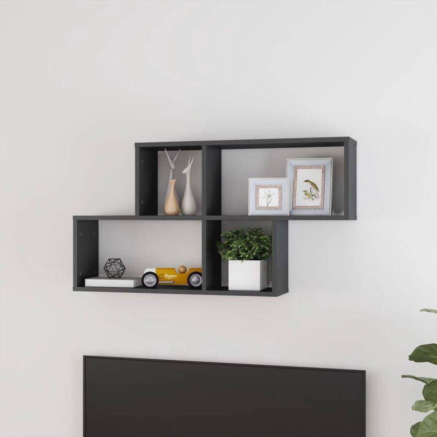 The Living Store Wandplank Hoogglans Grijs Kubuswandschap 100x18x53cm Montage vereist
