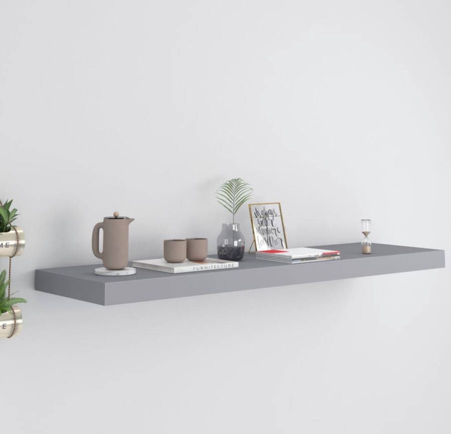 The Living Store Wandplank Modern Grijs 90x23.5x3.8 cm Onzichtbare Montage Hoogwaardig MDF en Metalen Frame