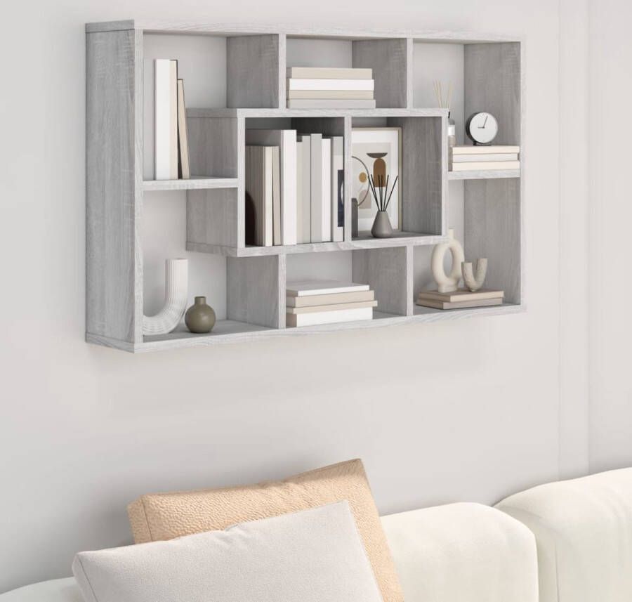 The Living Store Wandschap 85x16x52 5 cm bewerkt hout grijs sonoma eikenkleur Wandplankje Houten Plank Bergruimte Opslagoplossing Woonaccessoires - Foto 2