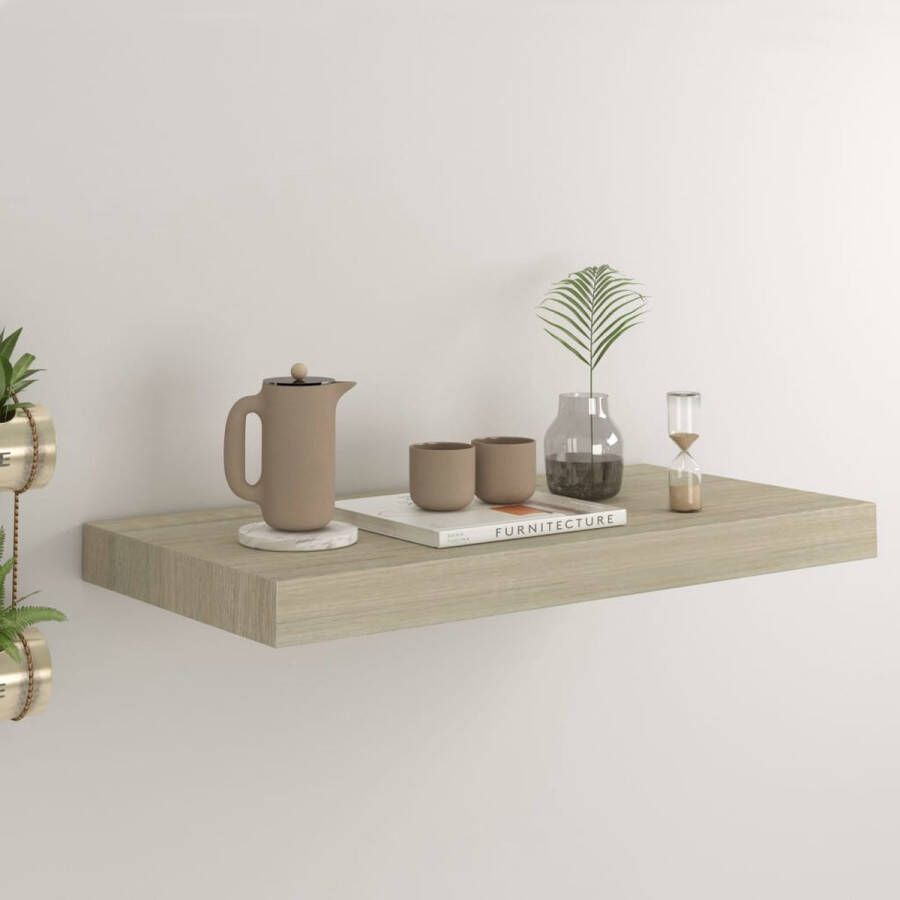 The Living Store Wandplank Set Eiken 50x23x3.8 cm Stijlvol en Duurzaam + Onzichtbaar Montagesysteem