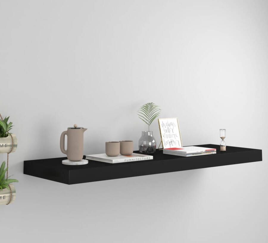 The Living Store Wandplank stijlvol Materiaal- honingraat MDF en metaal Afmetingen- 80 x 23.5 x 3.8 cm Kleur- zwart
