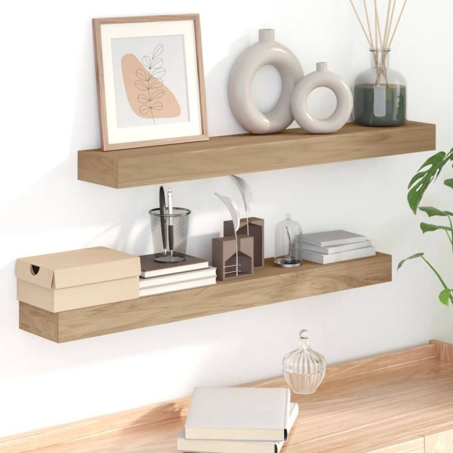 The Living Store Wandplank Teakhout 90 x 15 x 6 cm Decoratief en Functioneel