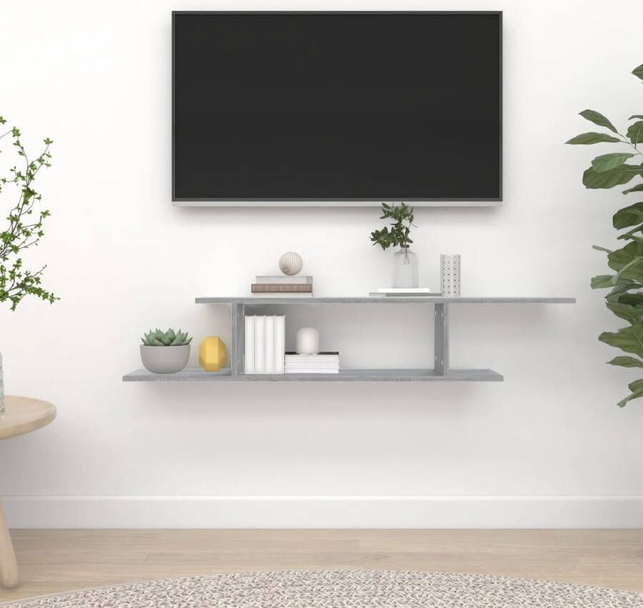 The Living Store Tv-wandschap 125x18x23 cm bewerkt hout grijs sonoma eikenkleur TV-wandplank Houten Wandplank Salontafel Woonkamerdecoratie Grijze Meubels