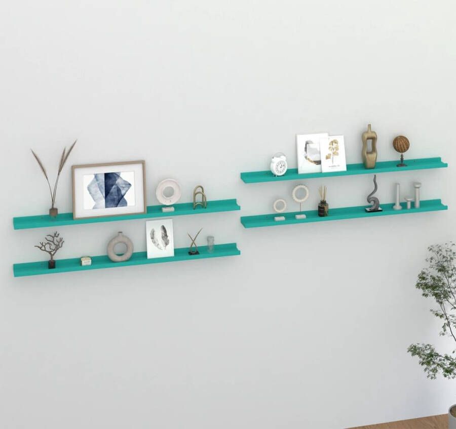 The Living Store Wandplanken Blauw MDF 115 x 9 x 3 cm Set van 4