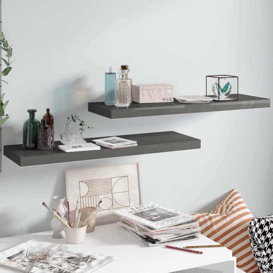 The Living Store Wandplanken Grey 80x23.5x3.8 cm Honingraat MDF en Metaal