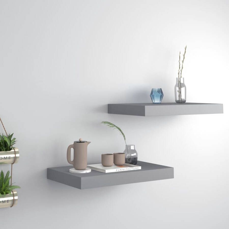 The Living Store Wandplanken Grijs 40 x 23 x 3.8 cm Honingraat MDF en metaal