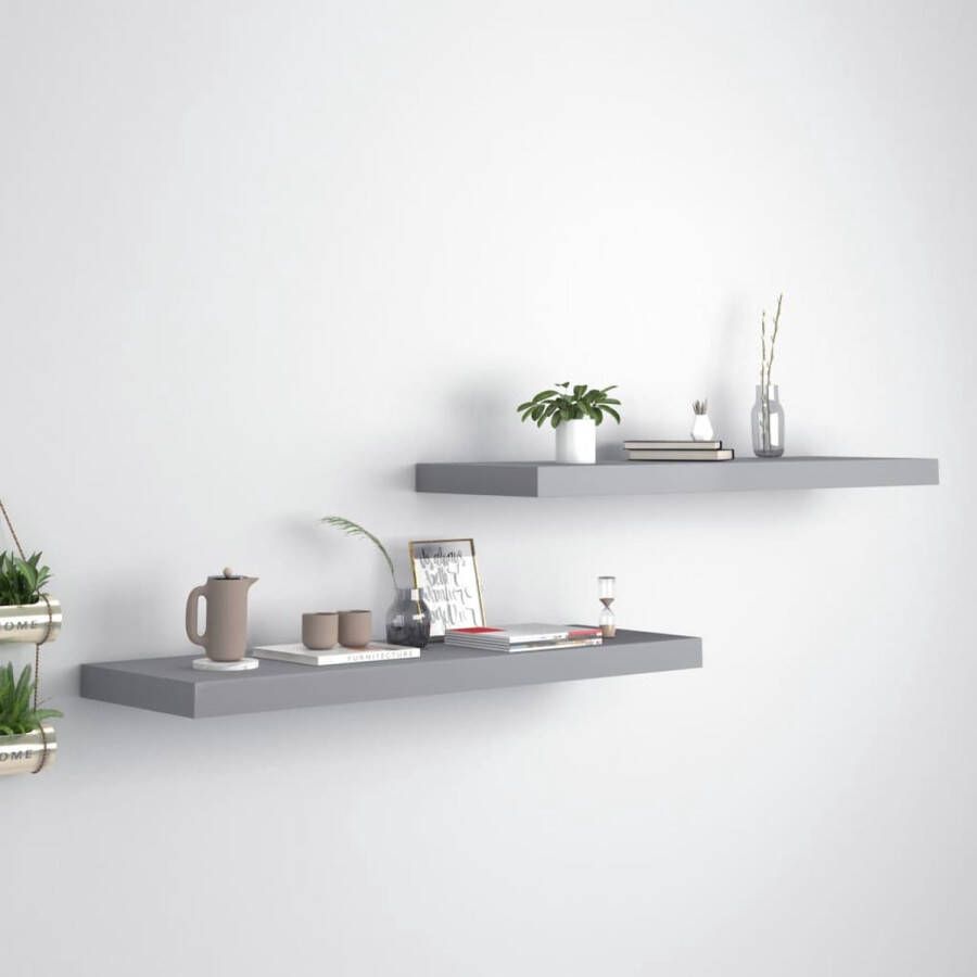 The Living Store Wandplanken Grijs 80 x 23.5 x 3.8 cm Honingraat MDF en Metaal