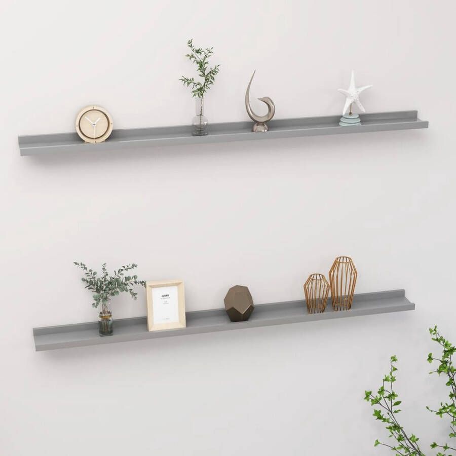 The Living Store Wandplanken Grijs MDF 115 x 9 x 3 cm Set van 2