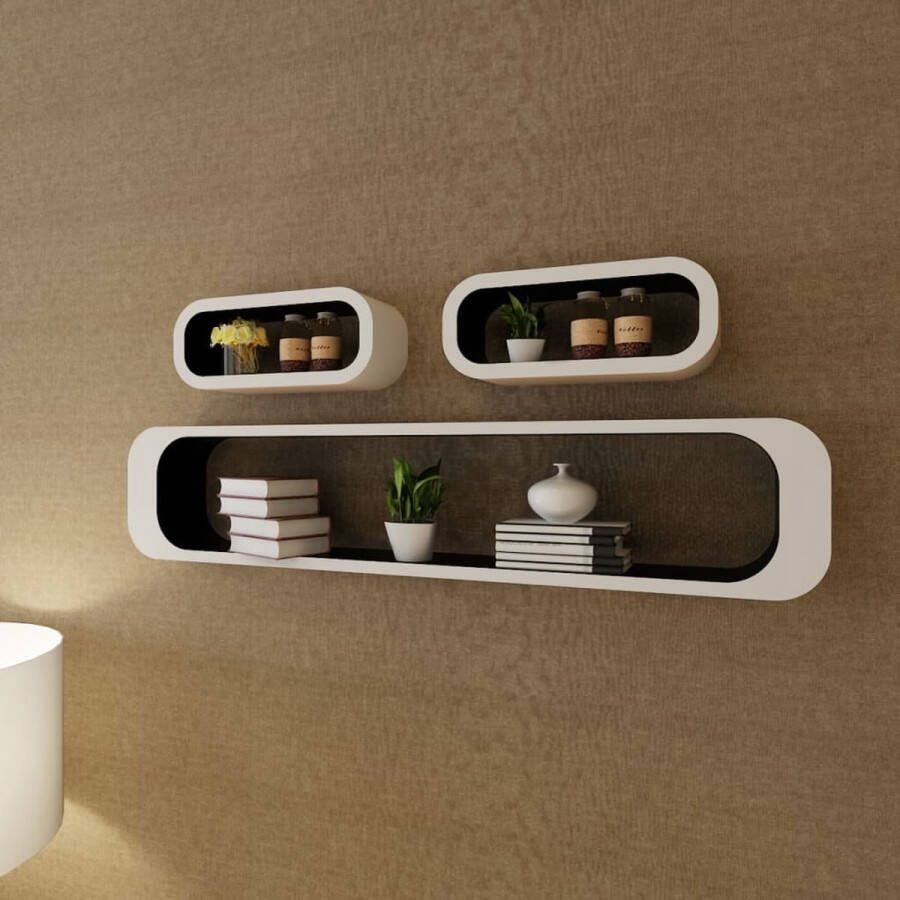 The Living Store Wandplanken Set Kubusvormig Wit met zwart MDF Met onzichtbaar montagesysteem Afmetingen- 95 x 16 x 17.5 cm (groot) 30 x 16 x 13 cm (klein) Inclusief schroeven en wandpluggen