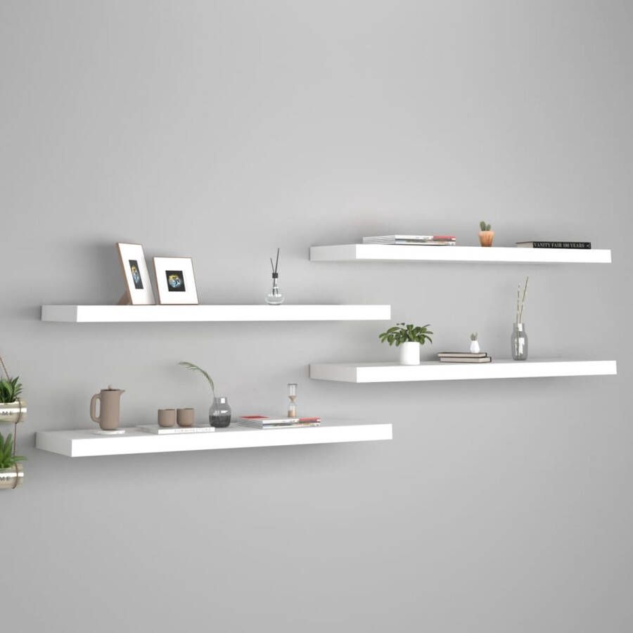 The Living Store Wandplanken Set Trendy 90x23.5x3.8 cm Wit Honingraat MDF en Metaal