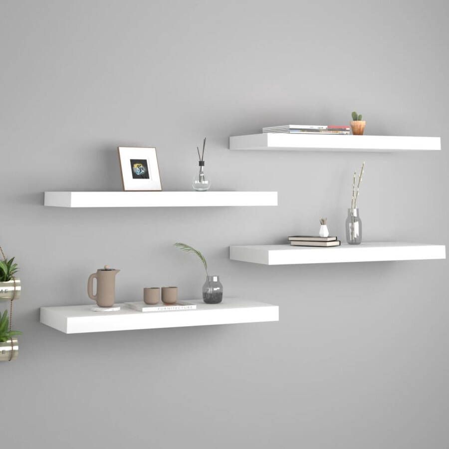 The Living Store Wandplanken Set van 4 60x23.5x3.8cm Onzichtbaar montagesysteem Hoogwaardig MDF en metaal