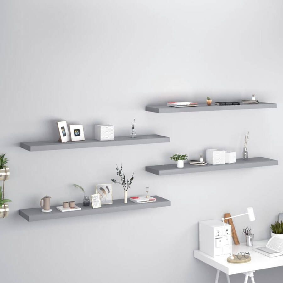 The Living Store Wandplankenset Trendy Wandplanken 120x23.5x3.8cm Ken- Grijs honingraat MDF metaal