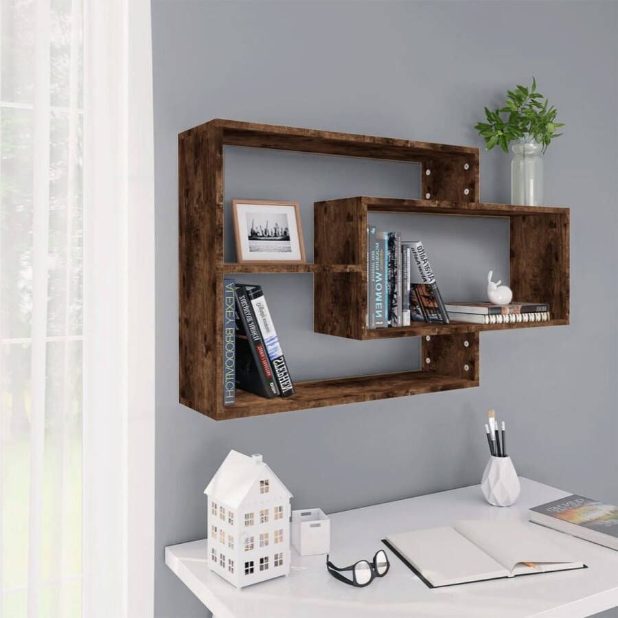 The Living Store Wandschap 104x20x58 5 cm bewerkt hout gerookt eikenkleurig Wanddecoratie Houten Wandplank Bergruimte Opslagoplossing Woonaccessoires - Foto 2