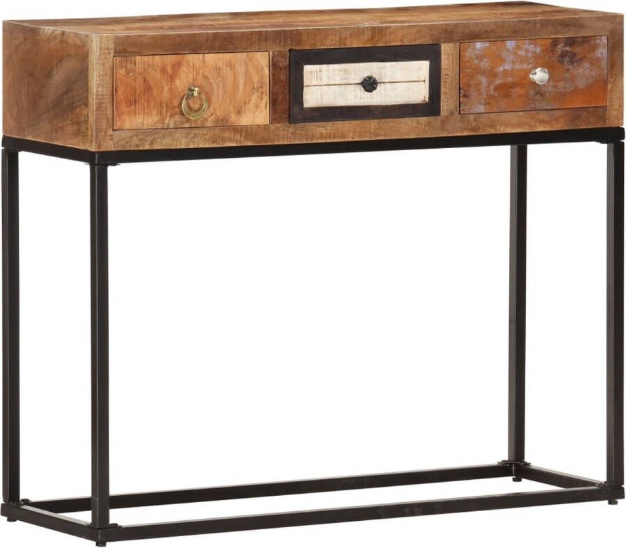 The Living Store Wandtafel 90x30x75 cm massief gerecycled hout goudkleurig Wandtafel Industrieel Design Gerecycled Hout Salontafel Entreetafel - Foto 2