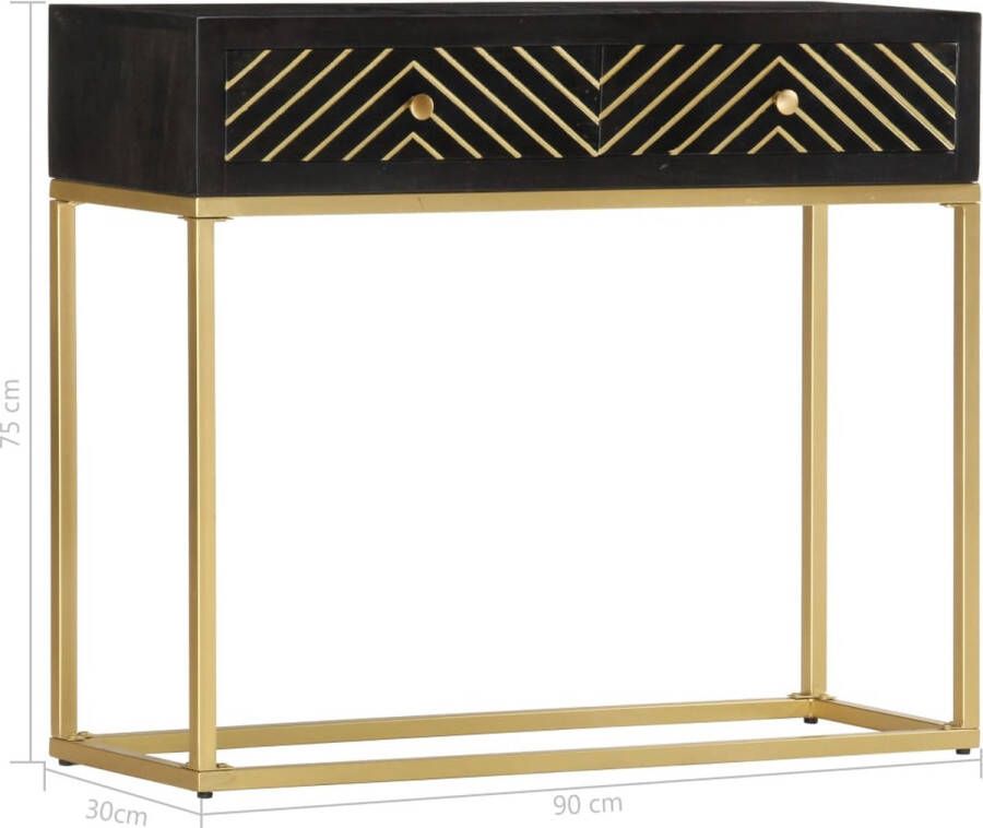 The Living Store Wandtafel 90x30x75 cm massief mangohout zwart en goudkleurig Consoletafel Wandtafel Salontafel Entreetafel Industriële Tafel - Foto 2