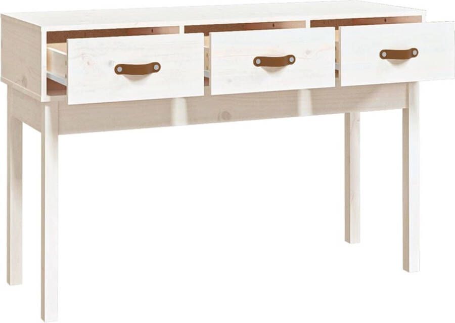 The Living Store Wandtafel Grenenhout 114 x 40 x 75 cm Wit 3 lades Wandtafel Grenoble Hout Wit Bijzettafel Salontafel - Foto 3