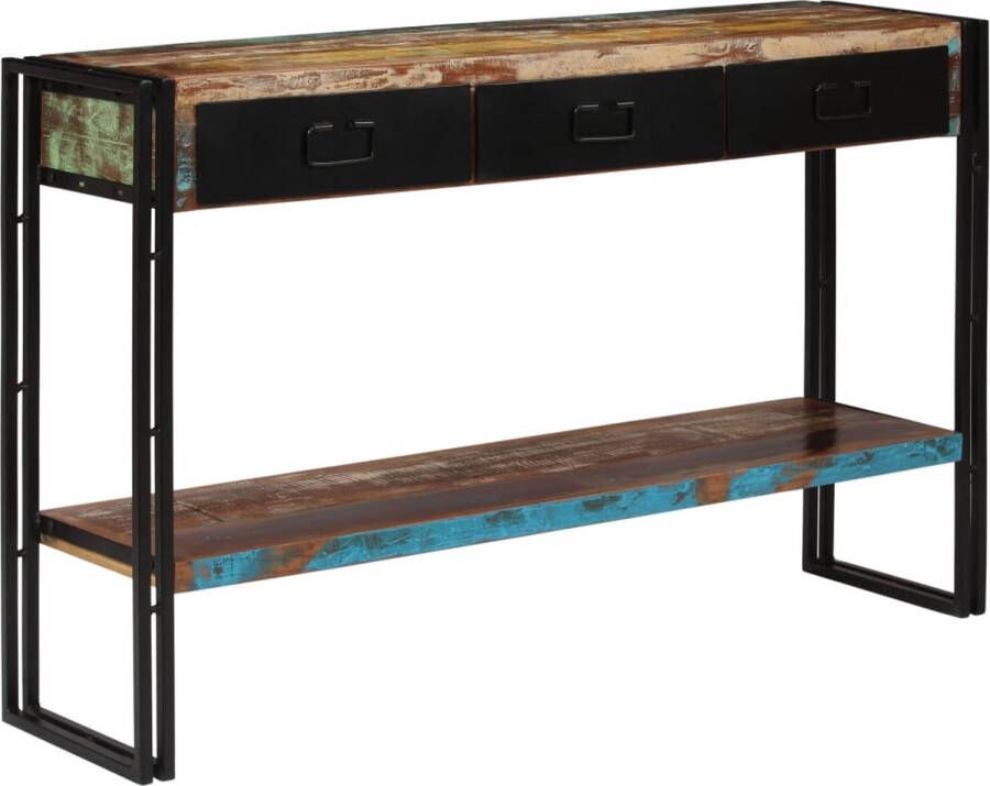 The Living Store Wandtafel Vintage 120 x 30 x 76 cm Gerecycled hout 3 lades 1 schap - Foto 2