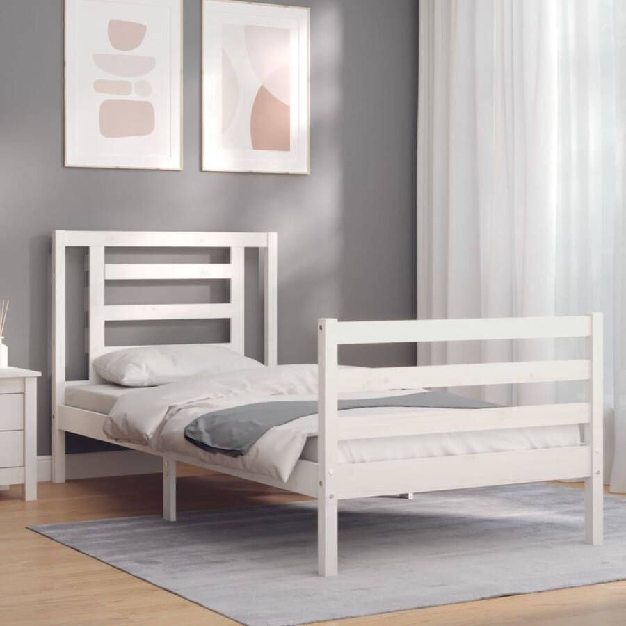 The Living Store Bedframe met hoofdbord massief hout wit 100x200 cm Bedframe Bedframes Bed Eenpersoonsbed Slaapkamermeubel Houten Bedframe Houten Bed Bedbodem Massief Houten Bedframe Ledikant Bedframe Met Hoofdeinde