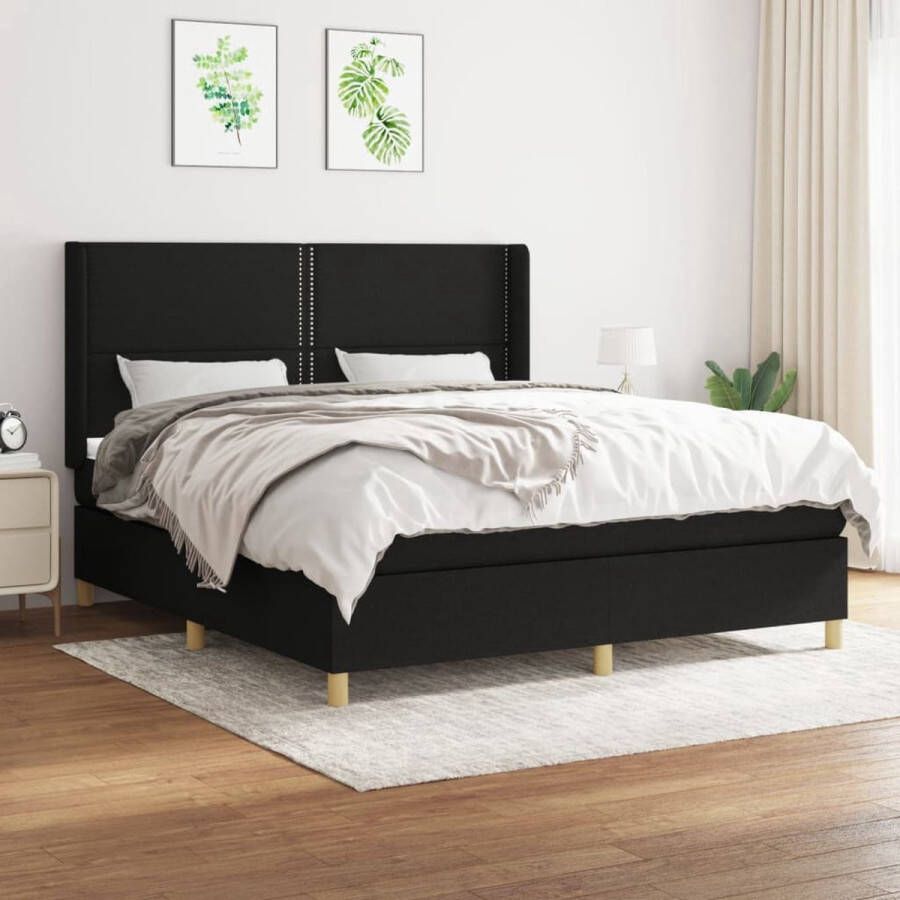 The Living Store Zwarte Boxspring Bed 203x163x118 128 cm Pocketvering Matras Middelharde Ondersteuning Huidvriendelijk Topmatras Montagehandleiding inbegrepen