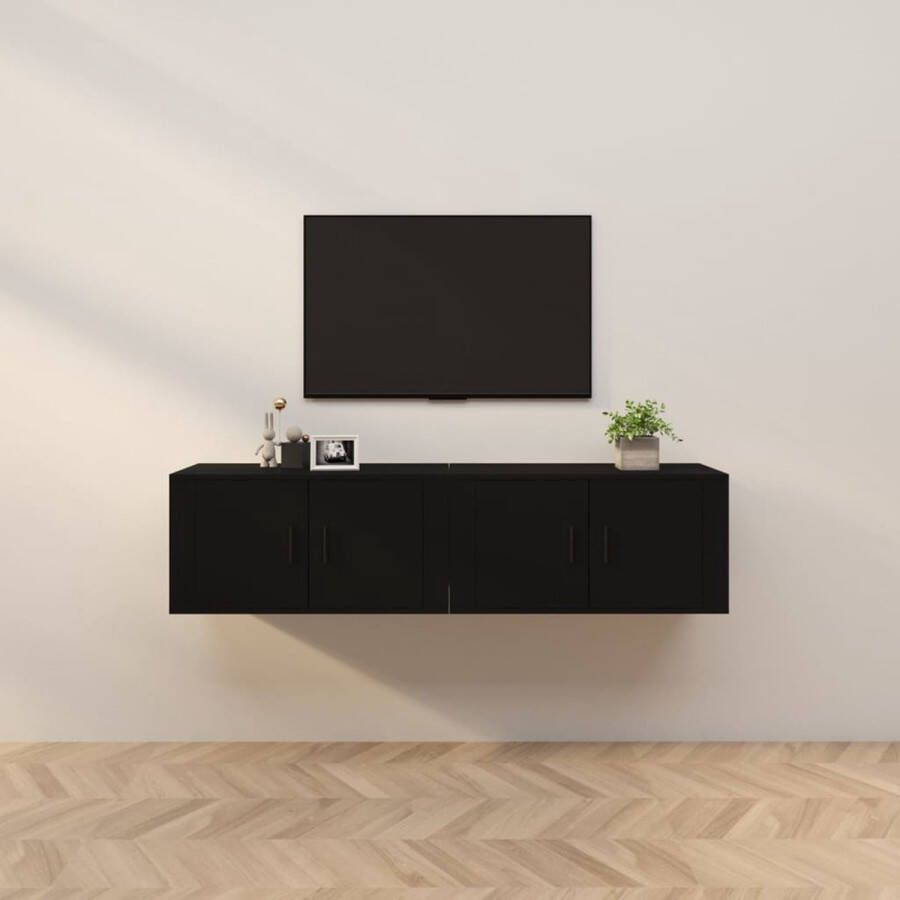 The Living Store Zwarte TV-wandmeubel 80 x 34.5 x 40 cm (B x D x H) Bewerkt hout - Foto 2