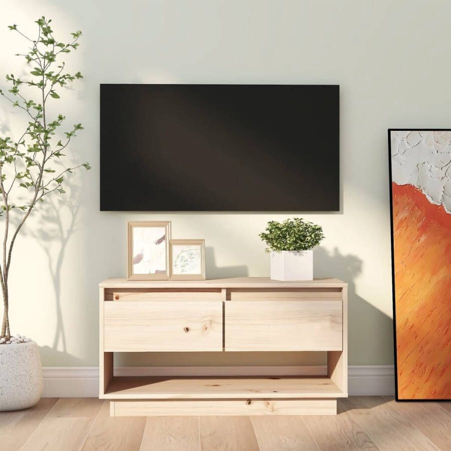 The Living Store Zwevend TV-meubel Grenenhout 74x34x40 cm Onbehandeld - Foto 2