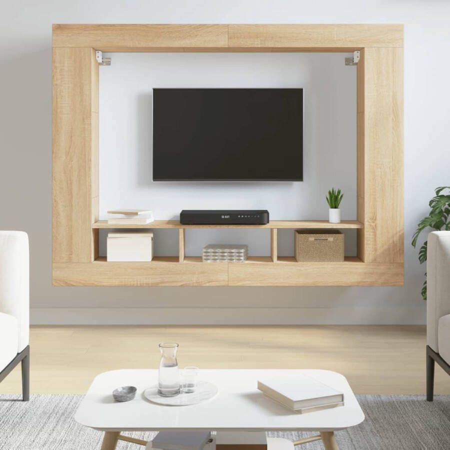 The Living Store Zwevend TV-meubel Sonoma Eiken 152 x 22 x 113 cm Duurzaam Wandgemonteerd Opbergruimte - Foto 2