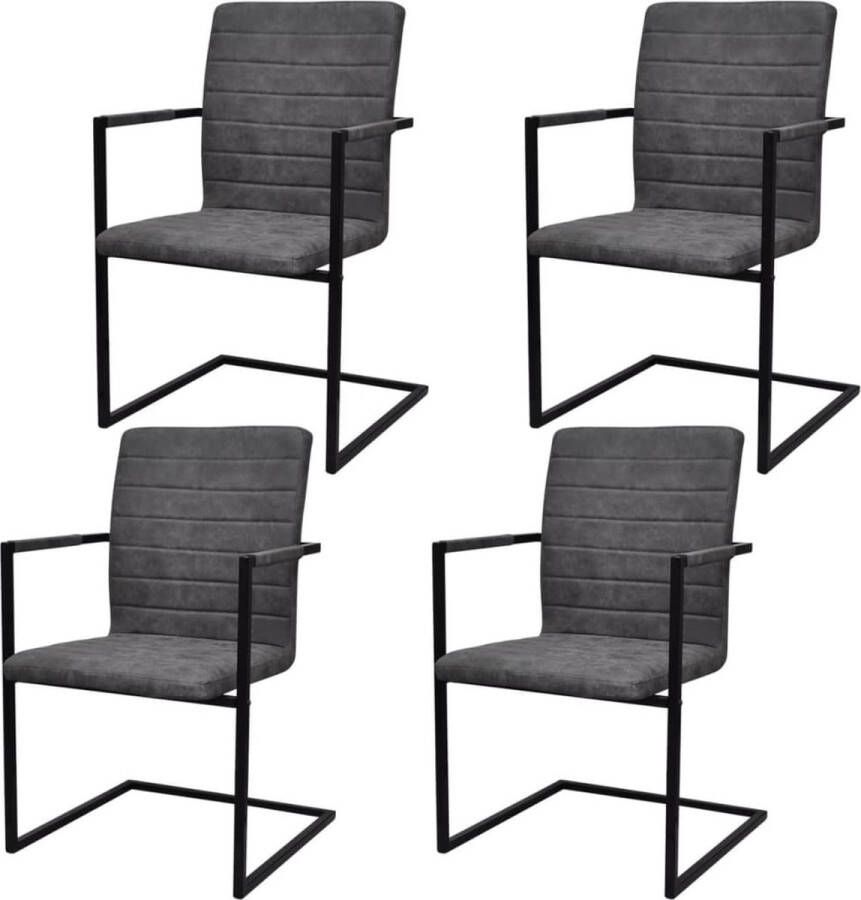 The Living Store Zwevende Eetkamerstoelen Grijs 53 x 61 x 88.2 cm PU-leren bekleding en stalen frame Eetkamerstoelen Zachte Stoelen Luxe Stoelen Moderne Stoelen Grijze Stoelen - Foto 2