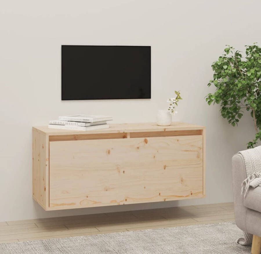 The Living Store Wandkast 80x30x35 cm massief grenenhout Hangend Meubel Wandkast Grenoble Hout Salontafel Tv Tafel