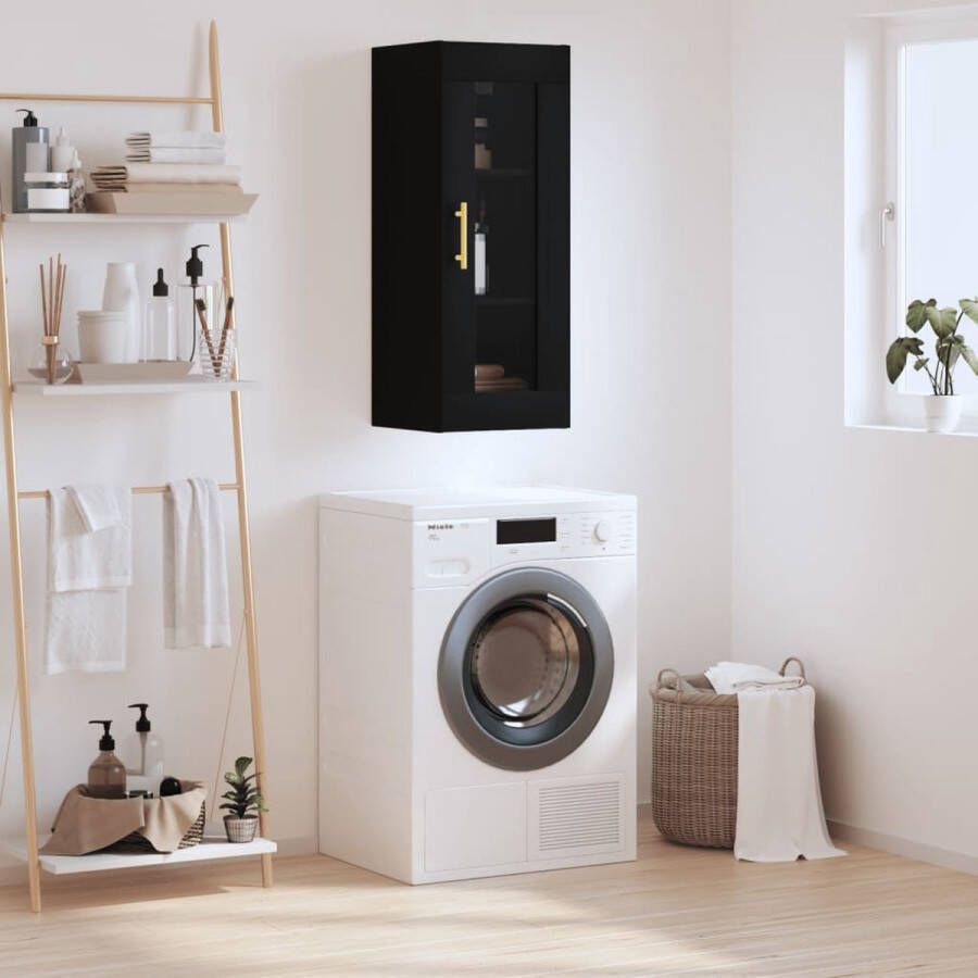 The Living Store Hangkast 34 5x34x90 cm zwart Hangkast Wandkast Opbergkast Houten Kast Zwarte Kast - Foto 2
