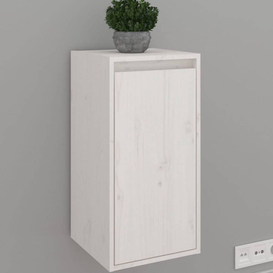 The Living Store Wandkast 30x30x60 cm massief grenenhout wit Zwevende Kast Houten Kast Wandkast Grenoble Hout Salontafel