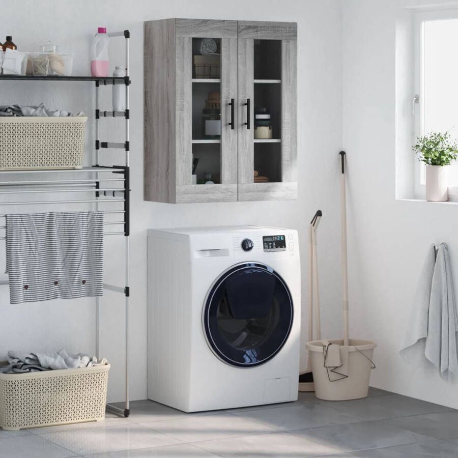 The Living Store Hangkast 69 5x34x90 cm grijs sonoma eikenkleurig Zwevende Kast Wandkast Grijze Kast Houten Kast Opbergkast - Foto 2