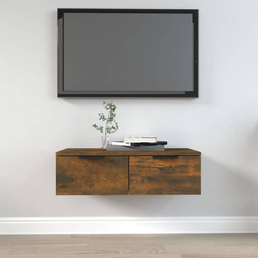 The Living Store Zwevende Wandkast Gerookt Eiken TV-meubel en Opbergruimte 68 x 30 x 20 cm